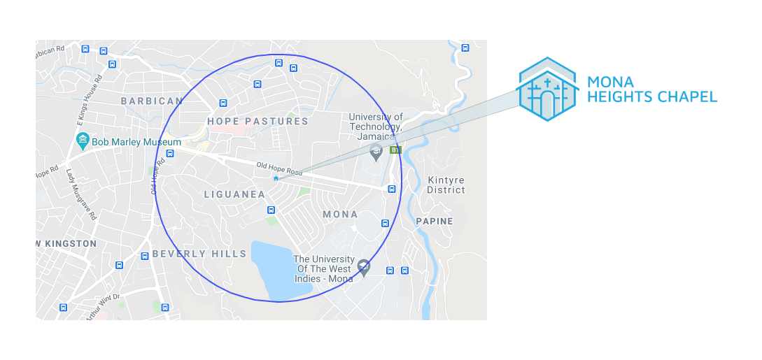 Map showing One mile radius around Mona Height Chapel